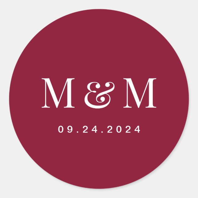 Adesivo Classic  Burgundy Red Monogram Typography Wedding (Frente)
