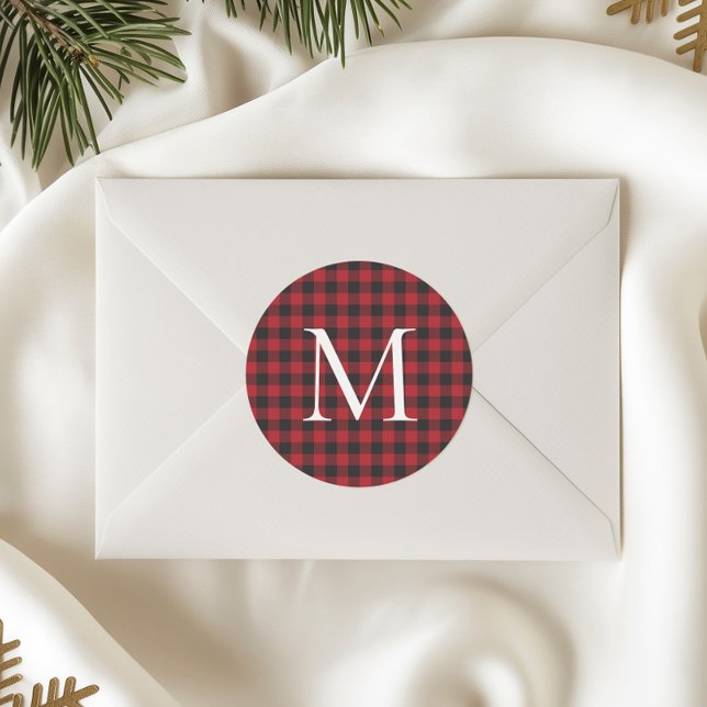 Adesivo Classic Christmas Buffalo Plaid Custom Monogram (Criador carregado)
