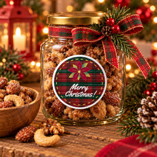 Adesivo Classic Christmas Plaid Round Sticker