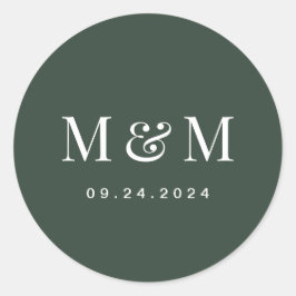 Adesivo Classic Dark Green Monogram Typography Wedding