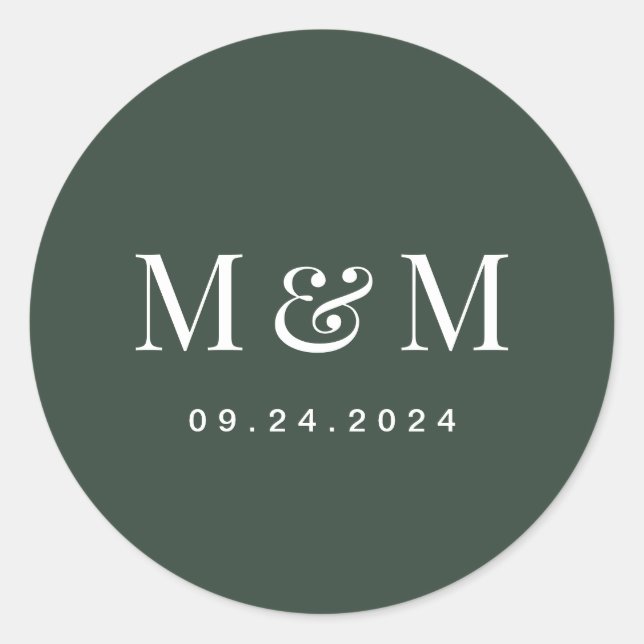 Adesivo Classic Dark Green Monogram Typography Wedding (Frente)