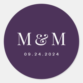 Adesivo Classic Dark Purple Monogram Typography Wedding