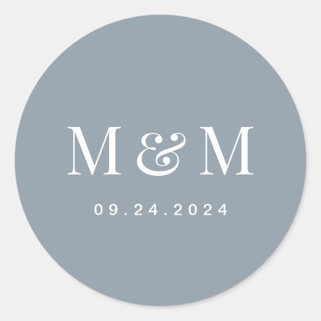 Adesivo Classic Dusty Blue Monogram Typography Wedding (Frente)
