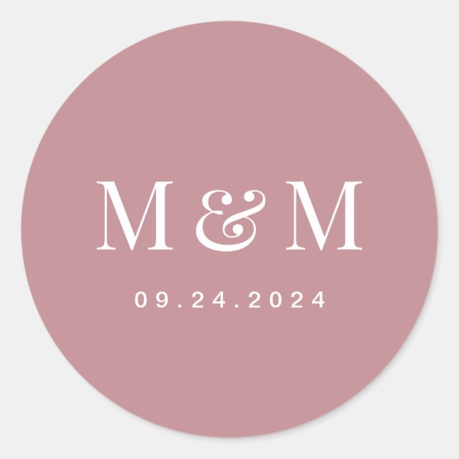 Adesivo Classic Dusty Rose Monogram Typography Wedding (Frente)