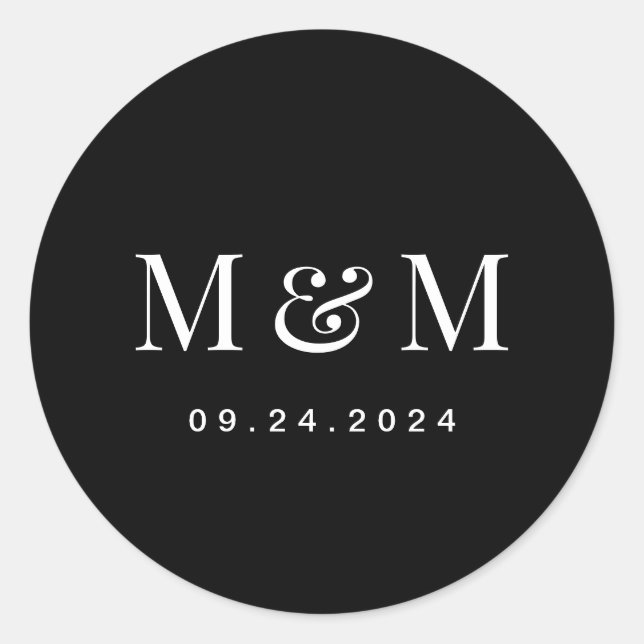 Adesivo Classic Elegant Black Monogram Typography Wedding (Frente)
