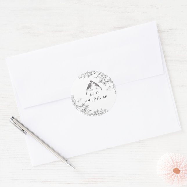Adesivo Classic Elegant Black White Floral Wedding  (Envelope)