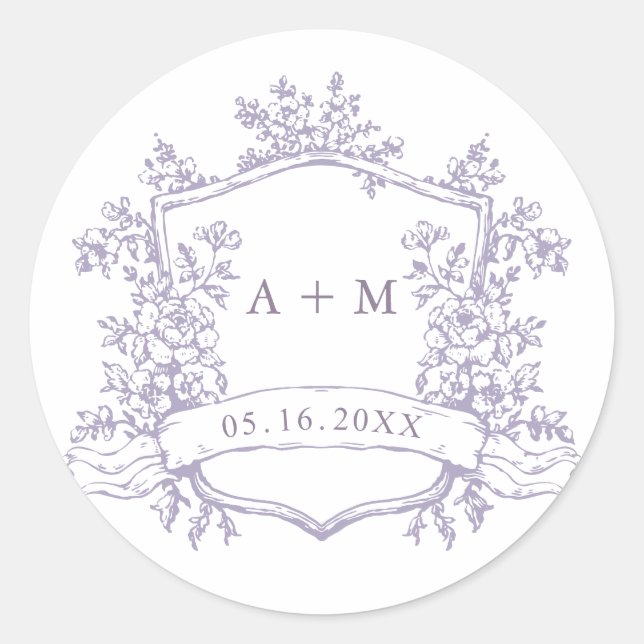 Adesivo Classic Lavender Floral Crest Monograms (Frente)