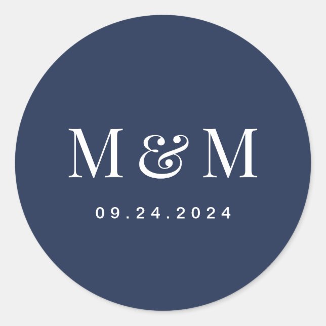 Adesivo Classic Navy Blue Monogram Typography Wedding (Frente)