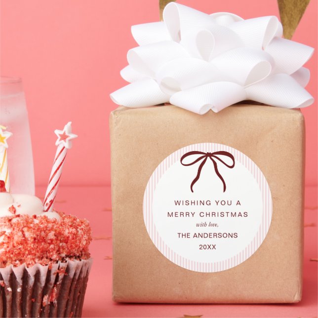 Adesivo Classic Pink Stripes Red Bow Merry Christmas (Festa)