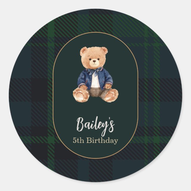 Adesivo Classic Plaid Little Bear Birthday (Frente)