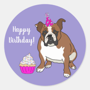 Adesivo Classic Rou de Aniversário do Bulldog em Inglês