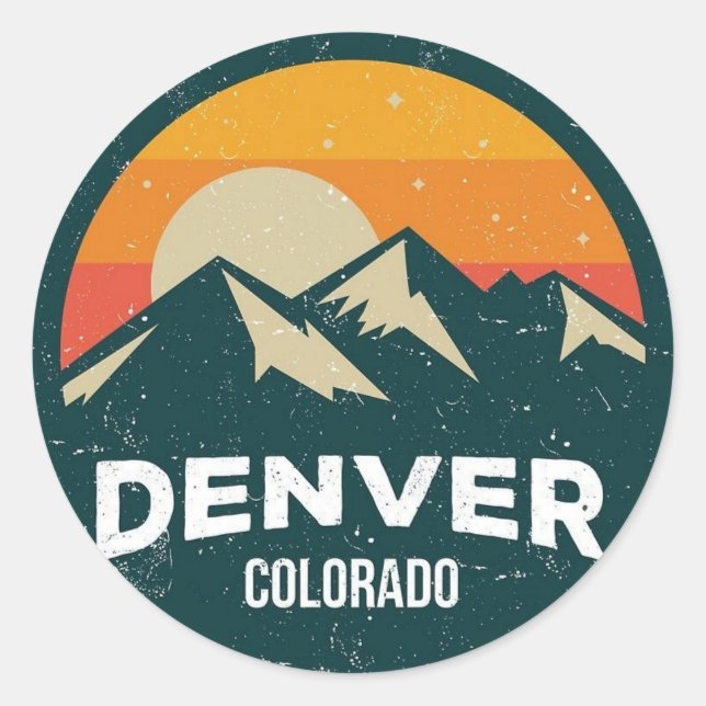 Adesivo Classic Round Stickers – Denver Colorado Mountain  (Frente)