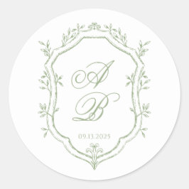 Adesivo Classic Sage Green Floral Monogram Crest Wedding