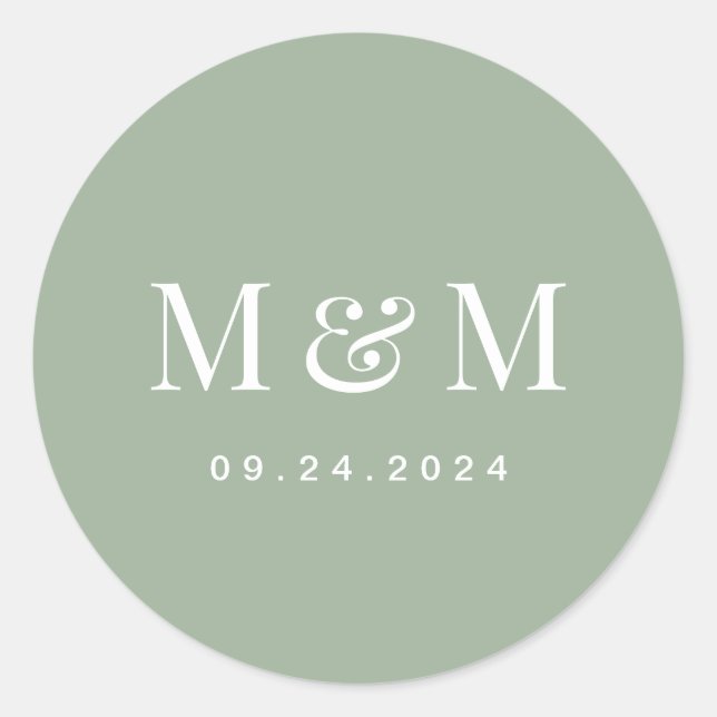 Adesivo Classic Sage Green Monogram Typography Wedding (Frente)