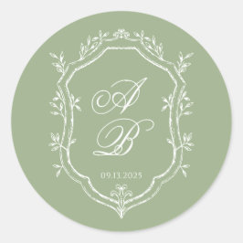 Adesivo Classic Sage Green & White Monogram Crest Wedding