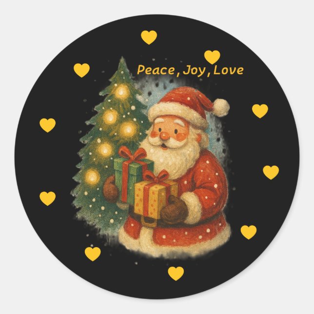 Adesivo Classic Santa Under Tree Christmas Round Sticker (Frente)