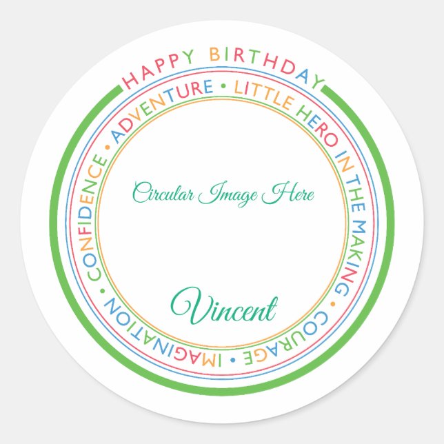 Adesivo Classic Simple Custom Photo Happy Birthday  (Frente)