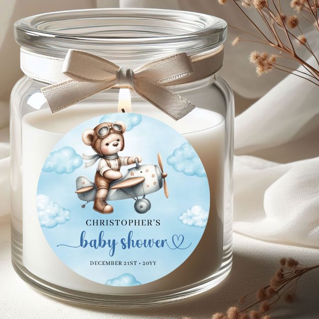 Adesivo Classic Teddy Bear Pilot Blue Brown Baby Shower  (Classic Teddy Bear Pilot Blue Brown Baby Shower Sticker

)