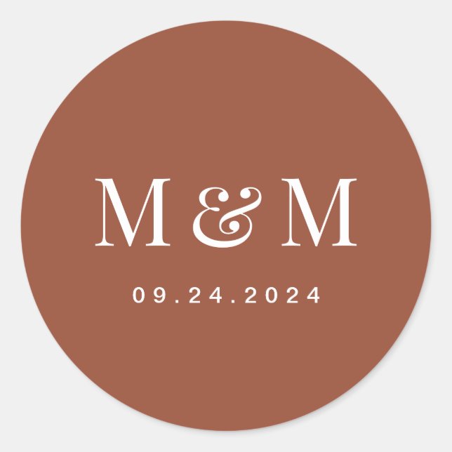 Adesivo Classic Terracotta Monogram Typography Wedding (Frente)