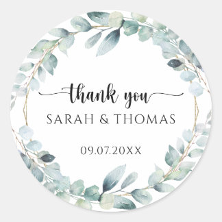 Adesivo Classic White Eucalyptus Wreath Wedding Thank You