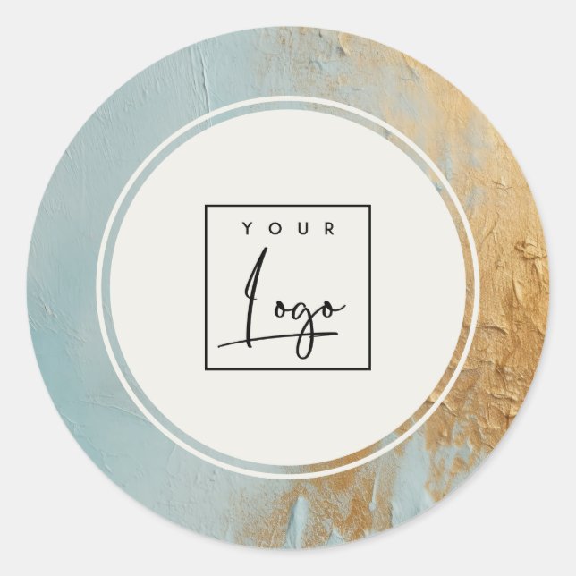 Adesivo Clássico Artístico Azul Dourado Óleo Pintado Logot (Frente)