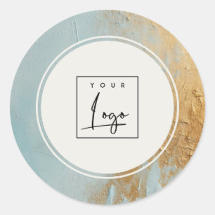 Adesivo Clássico Artístico Azul Dourado Óleo Pintado Logot