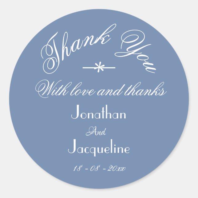 Adesivo Clássico Azul Obrigado Casamento Personalizado (Frente)