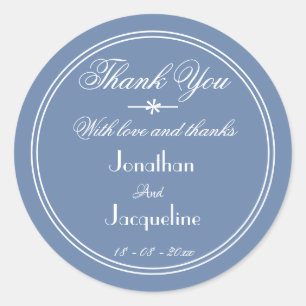 Adesivo Clássico Azul Obrigado Casamento Personalizado