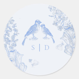 Adesivo Clássico Casamento de Pássaros Florais Branco Azul