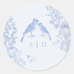 Adesivo Clássico Casamento de Pássaros Florais Branco Azul