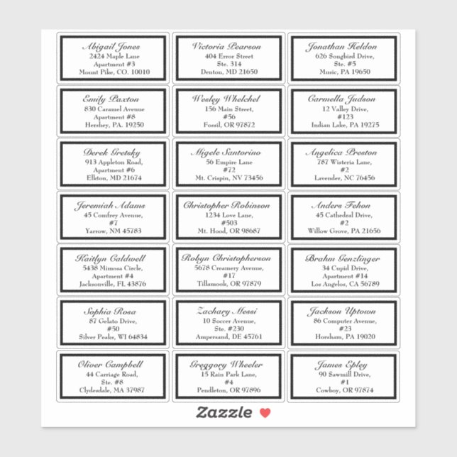 Adesivo Clássico Casamento Preto Formal Pequeno Endereço d (Folha)