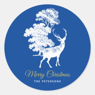 Adesivo Clássico, cervo de madeira francês azul na florest