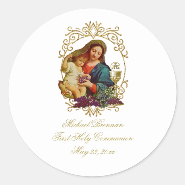 Adesivo Clássico da Primeira Comunhão Católica Tradicional (Frente)