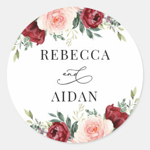 Adesivo Clássico de Casamento Personalizado Floral Blush 