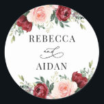 Adesivo Clássico de Casamento Personalizado Floral Blush F<br><div class="desc">Projetado para coordenar com a nossa coleção de casamento Romântica Blooms,  este adesivo personalizável,  apresenta borboletas de aquarela e flores de pincel,  pareados com um serifa de classe em preto. Itens correspondentes disponíveis.</div>