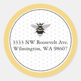 Adesivo Clássico de Endereço de Retorno de Abelhas Amarelo