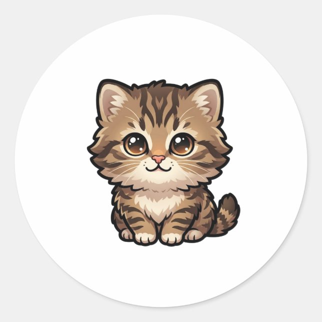 Adesivo Clássico de Gatinho Malhado Marrom Fofo (Frente)