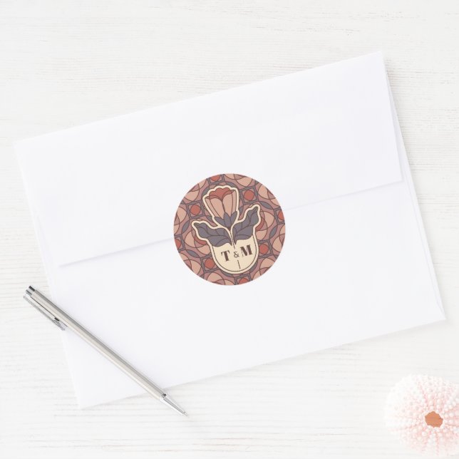 Adesivo Clássico de Monograma de Casamento Floral  (Envelope)