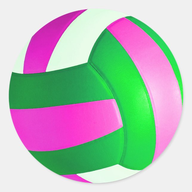 Adesivo clássico de voleibol rosa e verde (Frente)