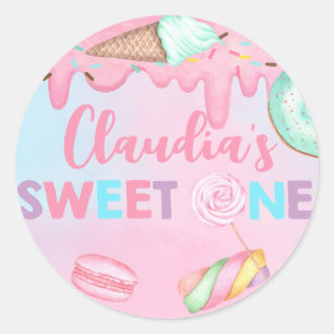 Adesivo Clássico do Round Sticker, Doce Um aniversário.
