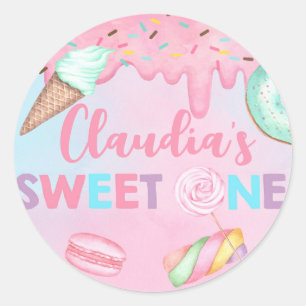 Adesivo Clássico do Round Sticker, Doce Um aniversário.