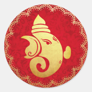Adesivo Clássico Dourado Ganapati Indiano Hindu Vermelho