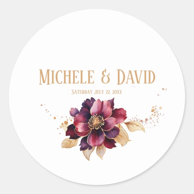 Adesivo Clássico Elegante de ouro branco burgundy (Frente)