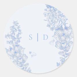 Adesivo Clássico Enclosure de Casamento Floral Azul Branco