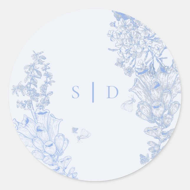 Adesivo Clássico Enclosure de Casamento Floral Azul Branco (Frente)