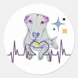 Adesivo clássico redondo, arte canina com batimento cardía