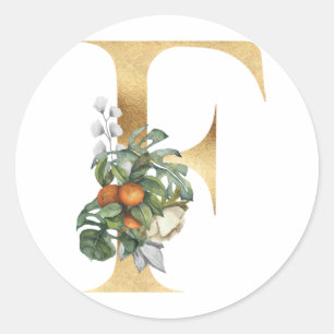 Adesivo clássico redondo com monograma floral dour