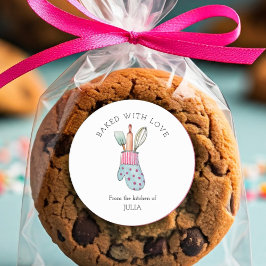 Adesivo clássico redondo "cozido com amor"