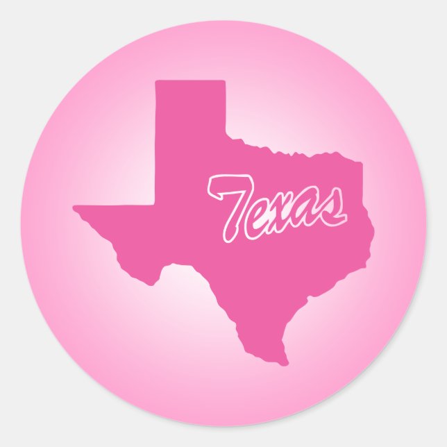 Adesivo clássico redondo do Texas em estado rosa (Frente)