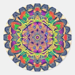 Adesivo clássico redondo Mandala Red and Greens